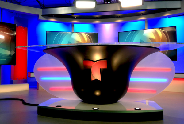 Anchor desk and tv displays for WWSI Telemundo