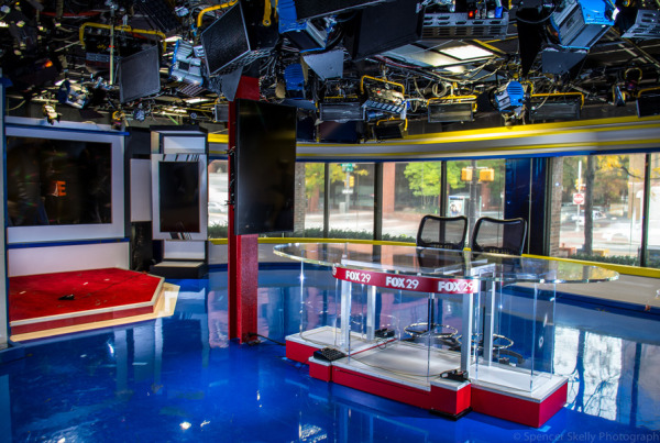 WTXF main anchor desk and standup display area